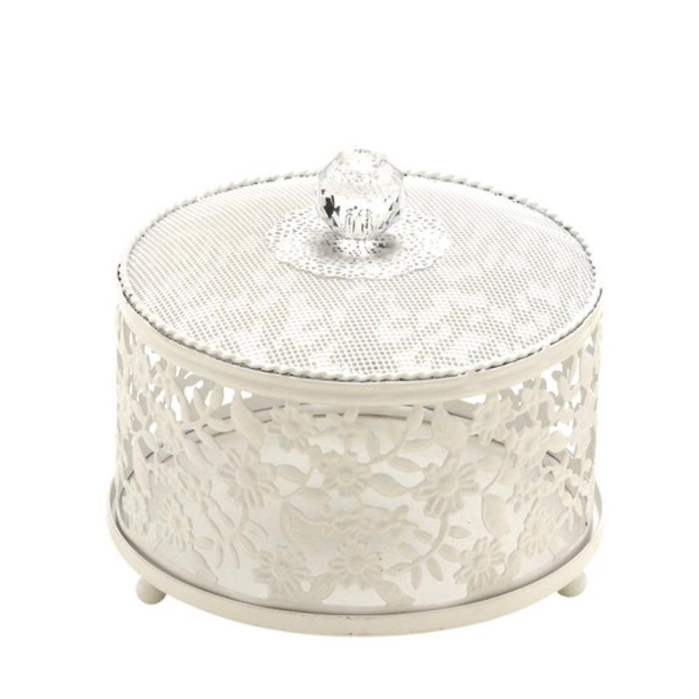 Loja Casa Canto - Porta Joias - Caixa Redonda Decorativa Metal Branco 15x15x14cm Mabruk