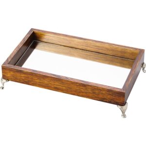 Loja Casa Canto - Bandeja de Madeira e Espelho - Bandeja Madeira Natural com Pé 29x17x6, 5cm Woodart