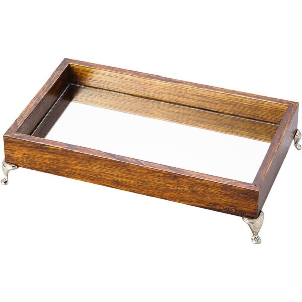 Loja Casa Canto - Bandeja de Madeira e Espelho - Bandeja Madeira Natural com Pé 29x17x6, 5cm Woodart