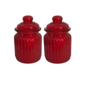 Loja Casa Canto - Potes e Baleiros - Potes Baixos Vidro Canelado Tp. Hermetica 02un Vermelho 7.5x12cm Btc