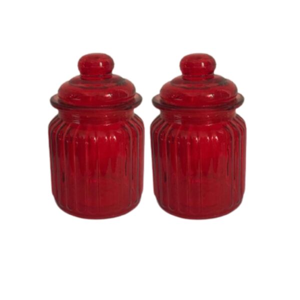 Loja Casa Canto - Potes e Baleiros - Potes Baixos Vidro Canelado Tp. Hermetica 02un Vermelho 7.5x12cm Btc