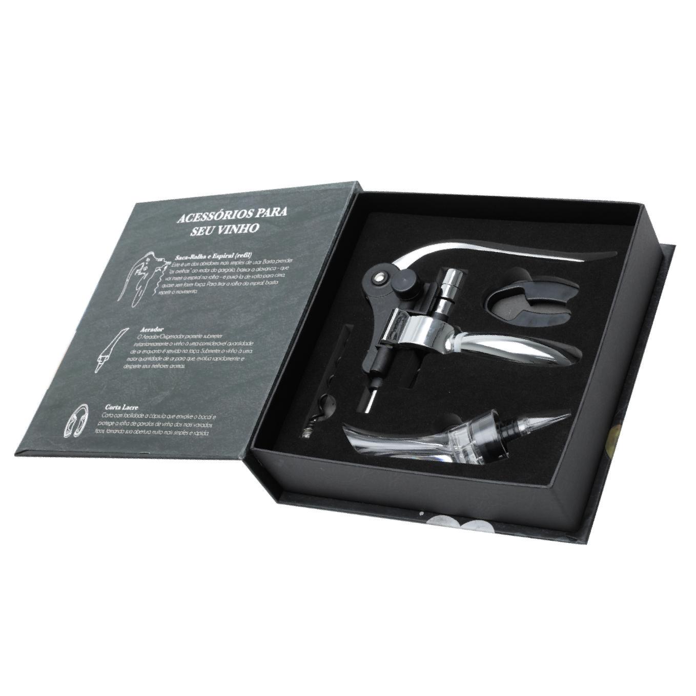 Loja Casa Canto - Acessórios para Vinho - acessórios para Vinho 4pç aço Inox com Saca Rolhas Bon Gourmet