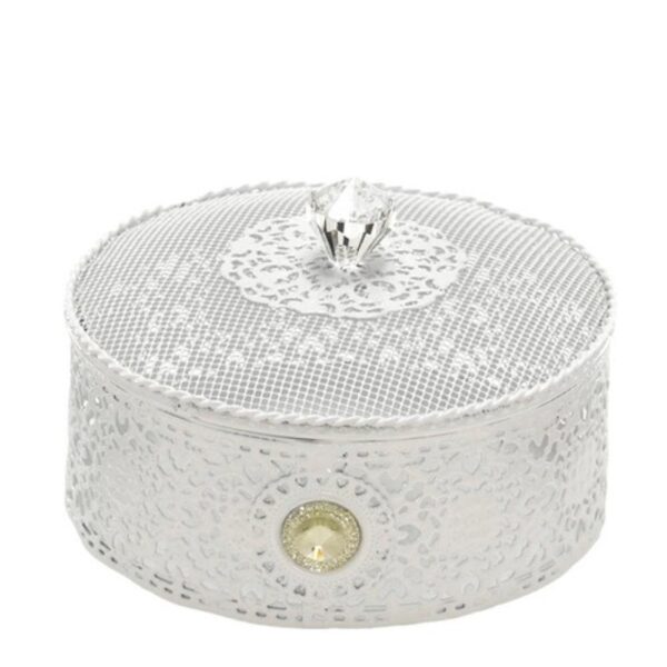 Loja Casa Canto - Porta Joias - Caixa Redonda Decorativa Metal Branco Detalhes Vasados – Mabruk