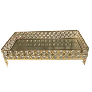 Loja Casa Canto - Bandeja de Metal e Cristais - Bandeja Cristal com Metal Dourado 30×18.5cm Cristais Transparentes