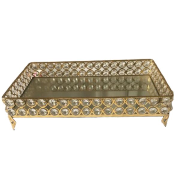 Loja Casa Canto - Bandeja de Metal e Cristais - Bandeja Cristal com Metal Dourado 30×18.5cm Cristais Transparentes