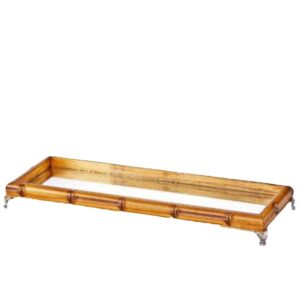Loja Casa Canto - Bandeja de Madeira e Espelho - Bandeja Bambu Espelho Pé Niquelado 50x18x6.5cm – Woods