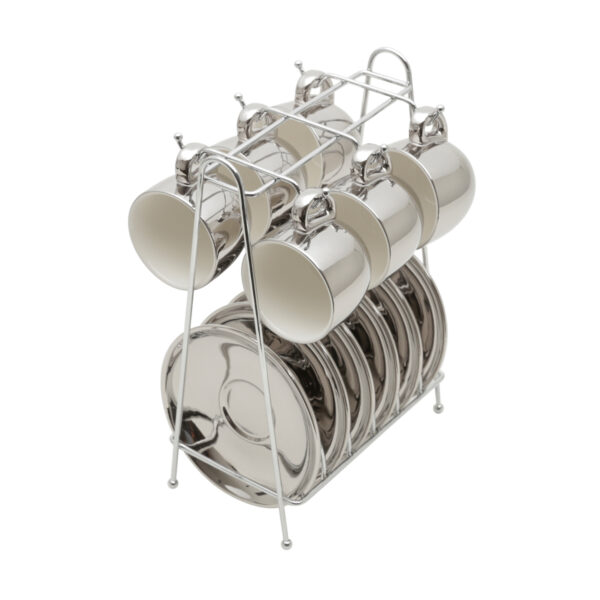 Loja Casa Canto - Xícaras para Café - Jogo Xícaras para Café Porcelana Prata com Rack 90ml Versa 6un Wolff