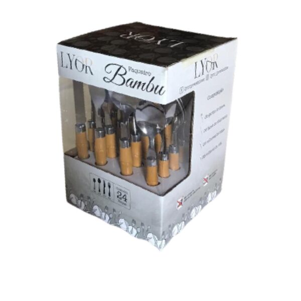 Loja Casa Canto - Faqueiro 24 peças - Faqueiro 24pç aço Inox com Cabo Plástico Bambu