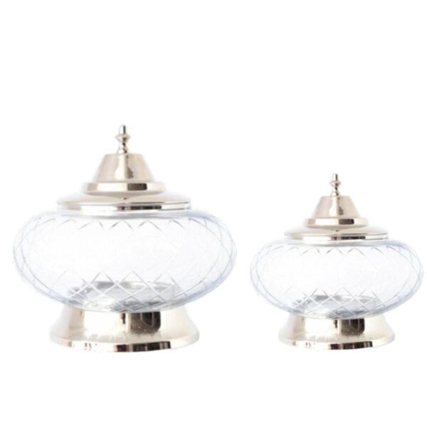 Loja Casa Canto - Bomboniere e Baleiros - Bombonier Vidro Bizote Inox 2pç Lyor