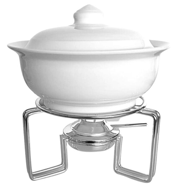 Rechaud Porcelana com Tampa 1,5lt. e Suporte Lyor