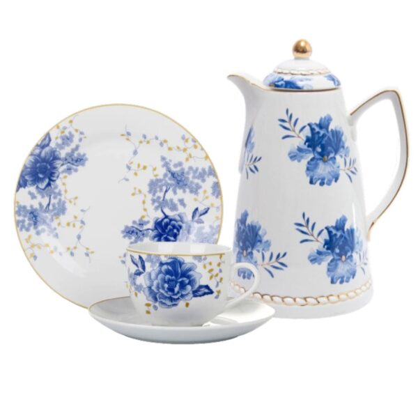 Loja Casa Canto - Jogo para Lanche - Jogo para Lanche Porcelana Garrafa Térmica Floral azul Wolff