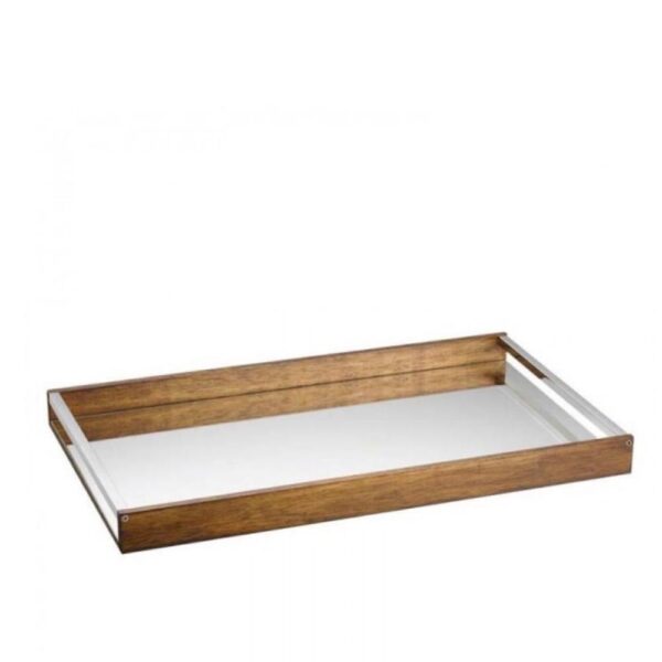 Loja Casa Canto - Bandeja de Madeira e Espelho - Bandeja Madeira com Espelho abertura em alça 45x30x4, 5cm Woodart