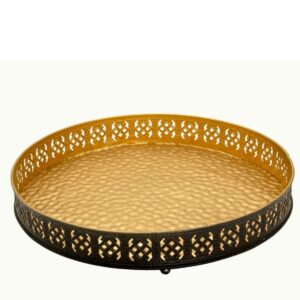 Loja Casa Canto - Bandeja de Madeira e Espelho - Bandeja Metal diâmetro 37cm Decor Concepts Premiere