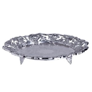 Loja Casa Canto - Bandeja de Metal e Cristais - Bandeja Redonda em SilverPlate com Pé diametro 25cm Dm Brasil