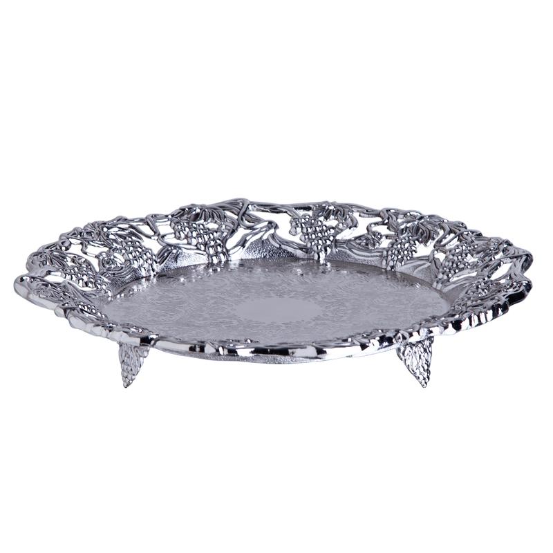 Loja Casa Canto - Bandeja de Metal e Cristais - Bandeja Redonda em SilverPlate com Pé diametro 25cm Dm Brasil