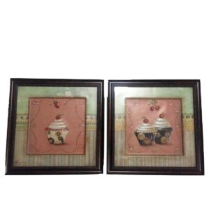 Loja Casa Canto - Quadros Decorativos - Quadro em Relevo 2 un Cupçakes 35x35cm cada Soft