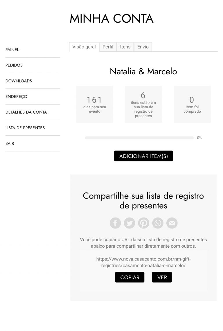 Lista de casamento - visão geral