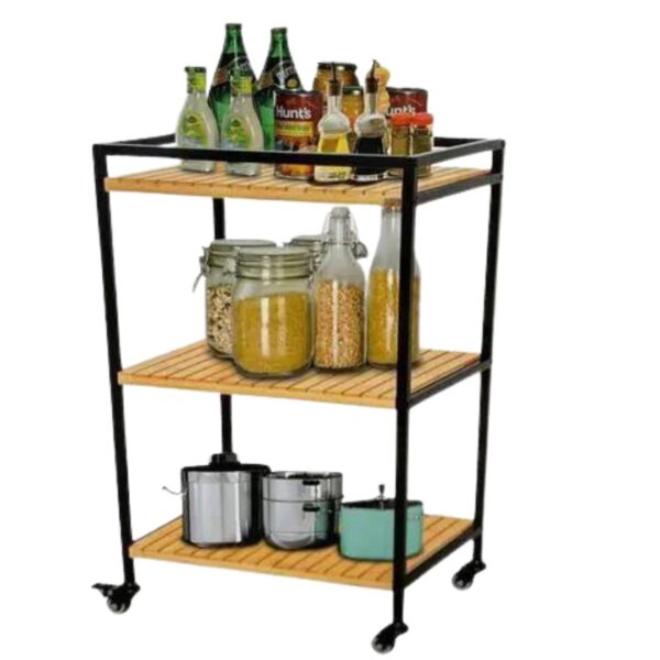 Carrinho Utilitário 3un Prateleiras Metal e Madeira