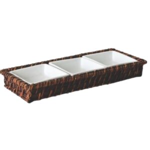 Petisqueira de Ratan e Porcelana 30x14x4cm Mundiart