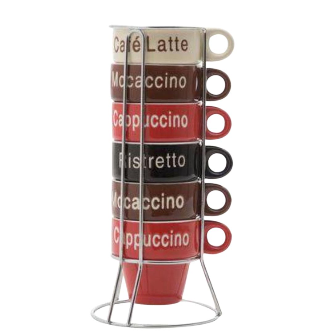 Xícaras para Chá e Café Porcelana Colorida Names com Suporte Bon Gourmet