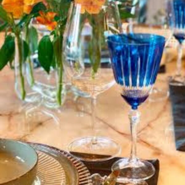 Taça Cristal Lapidada Agua Vinho Azul 250ml Bohemia