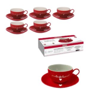 Jogo de Xícaras para Chá 160ml Lamour Vermelha Porcelana Hauskraft