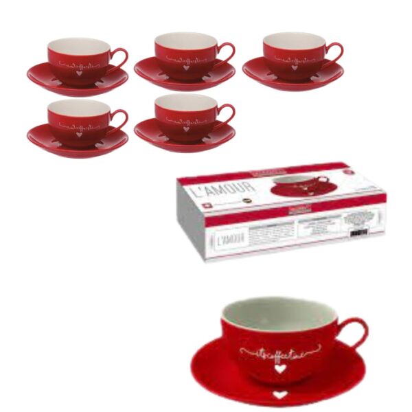 Jogo de Xícaras para Chá 160ml Lamour Vermelha Porcelana Hauskraft
