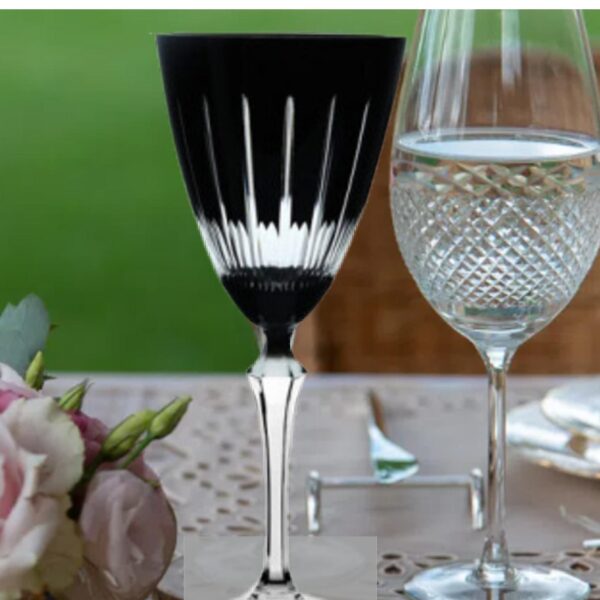 Taça Cristal Lapidada Agua Vinho Preta 250ml Bohemia