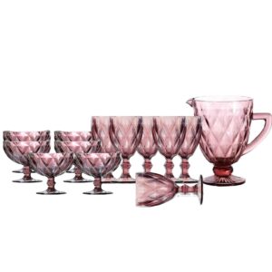 Jogo Jarra e Taças para Água e Sobremesa Diamond 13pç Rosa