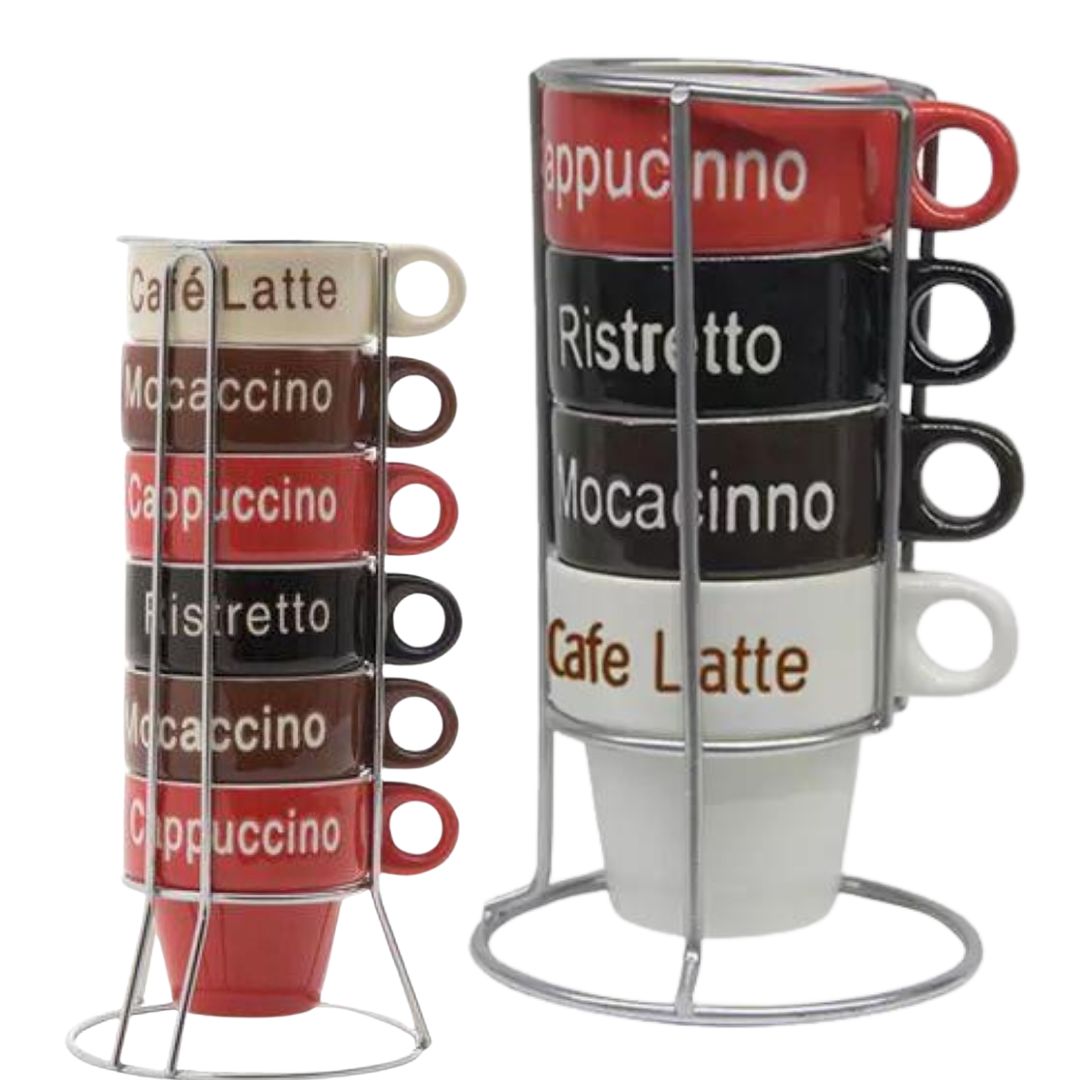 Xícaras para Chá e Café Porcelana Colorida Names com Suporte Bon Gourmet