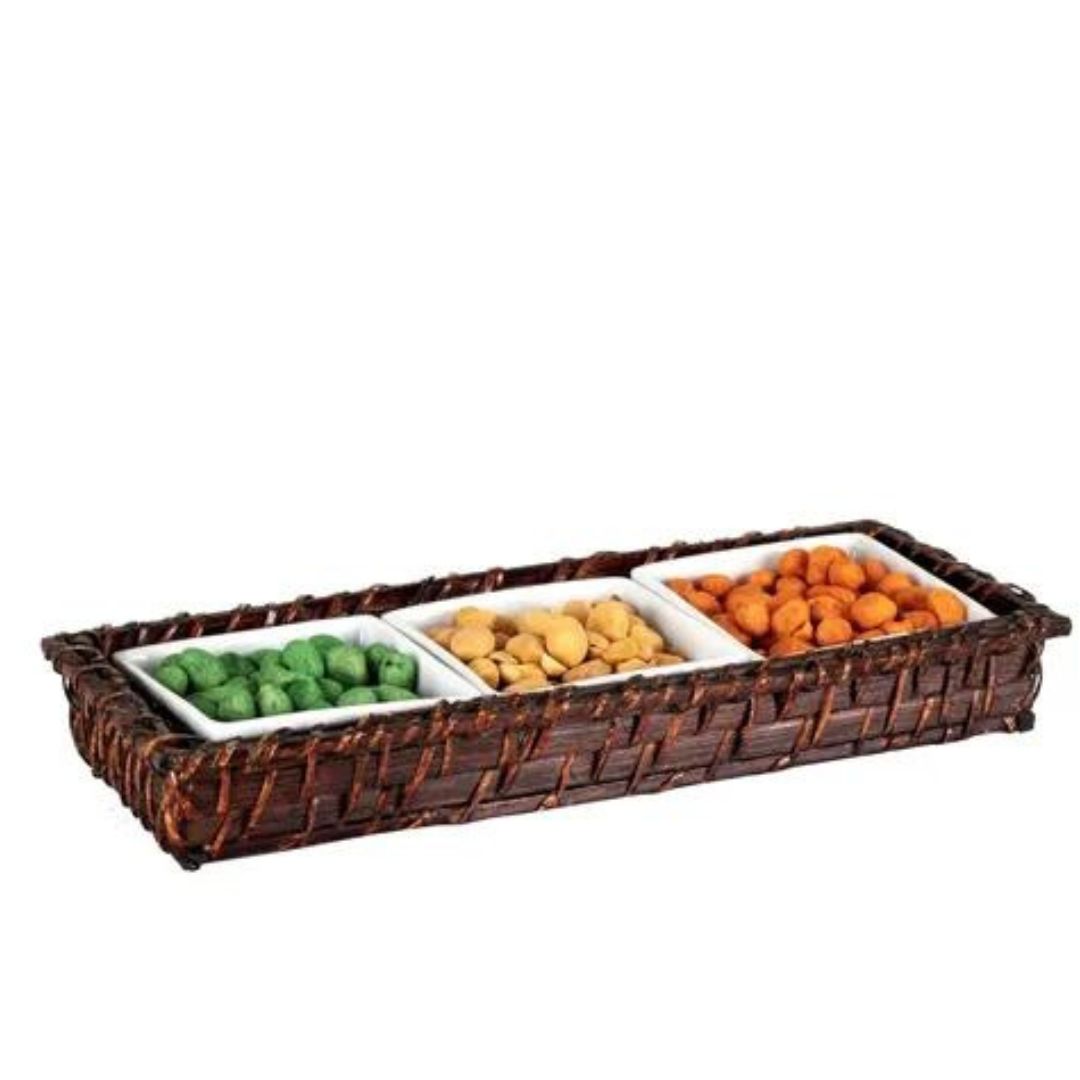 Petisqueira de Ratan e Porcelana 30x14x4cm Mundiart - Image 2