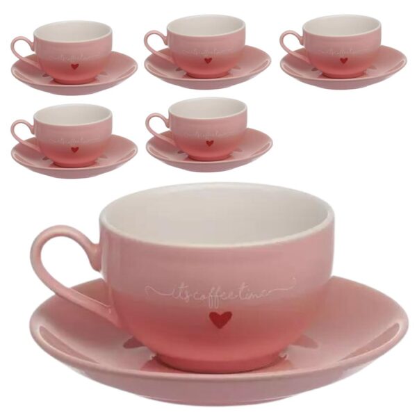 Jogo de Xícaras para Chá 160ml Lamour Rosa Porcelana Hauskraft