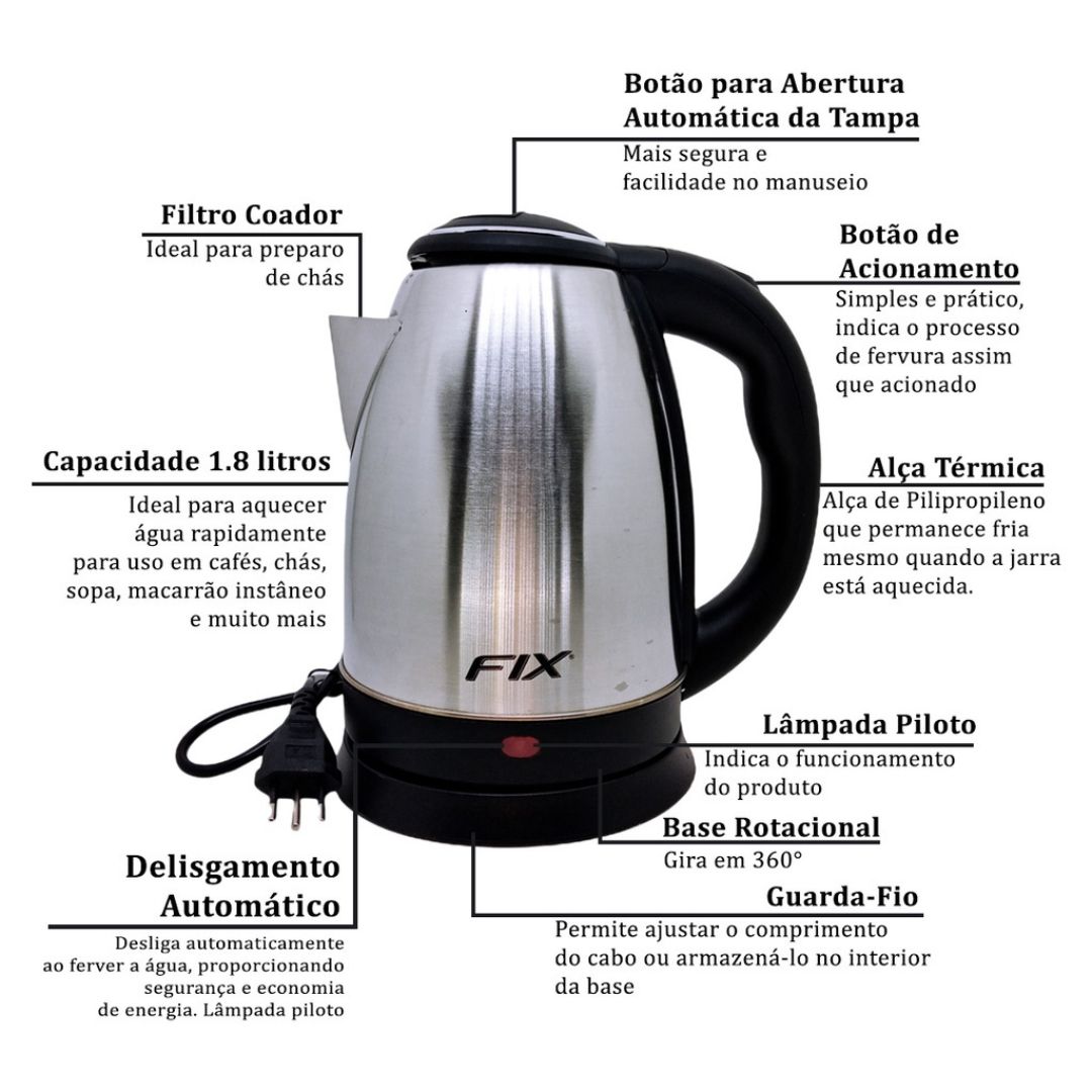 Chaleira Eletrica Inox Amanzi 1.8litros 220v e 1500w Fix - Image 5