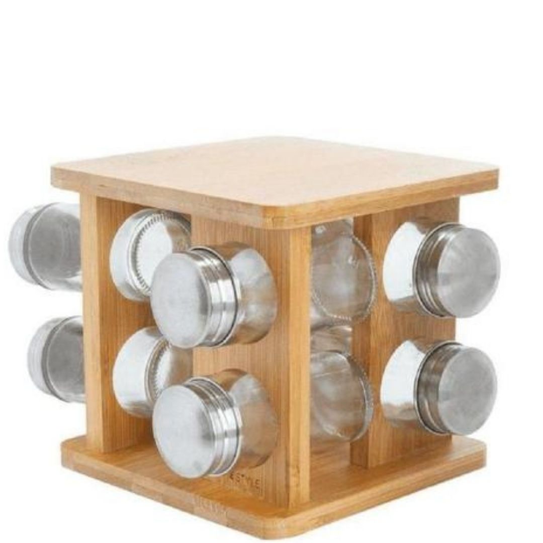 Porta Temperos Giratório Bambu para 8un Mimo Style