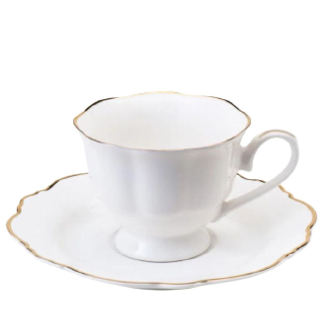 Jogo Xícaras para Chá Maldivas Branca Filete Dourado 180ml 6un Porcelana Wolff