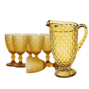Jogo Jarra e Taças Bico Abacaxi 7pç Âmbar