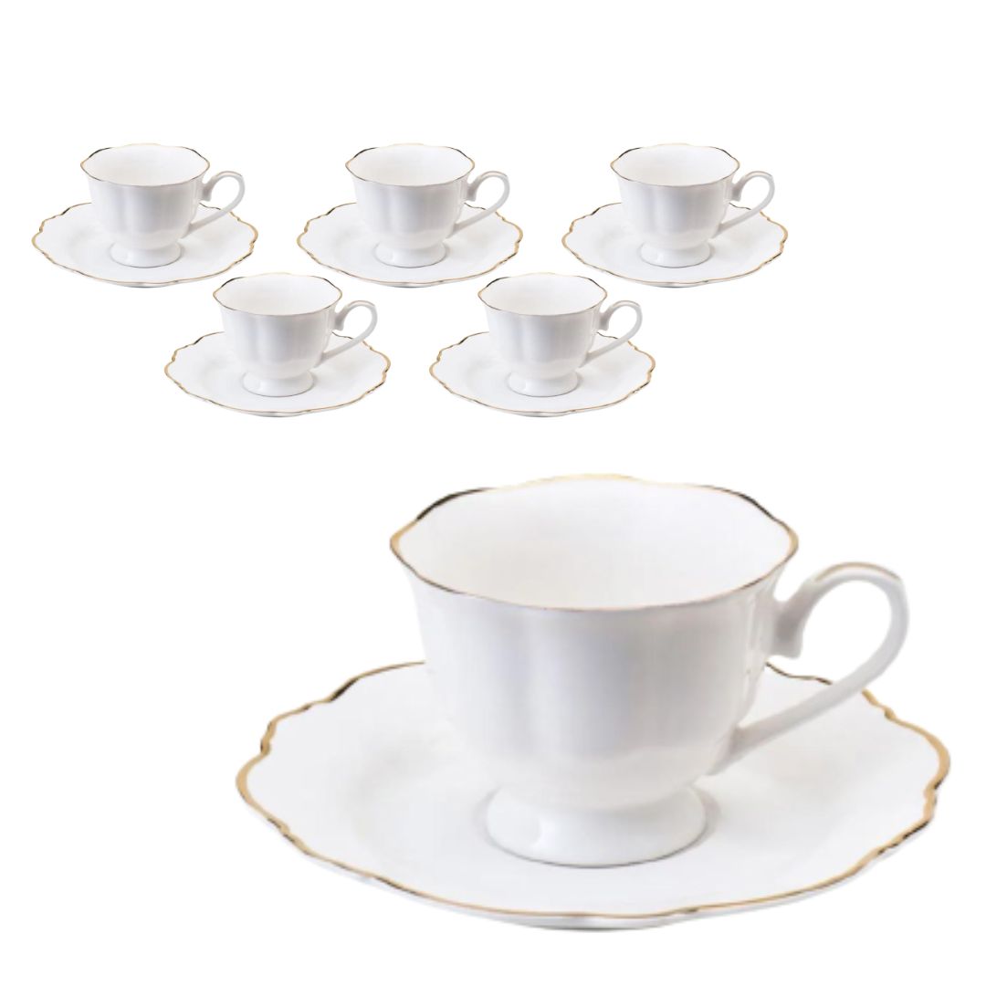 Jogo Xícaras para Chá Maldivas Branca Filete Dourado 180ml 6un Porcelana Wolff - Image 2