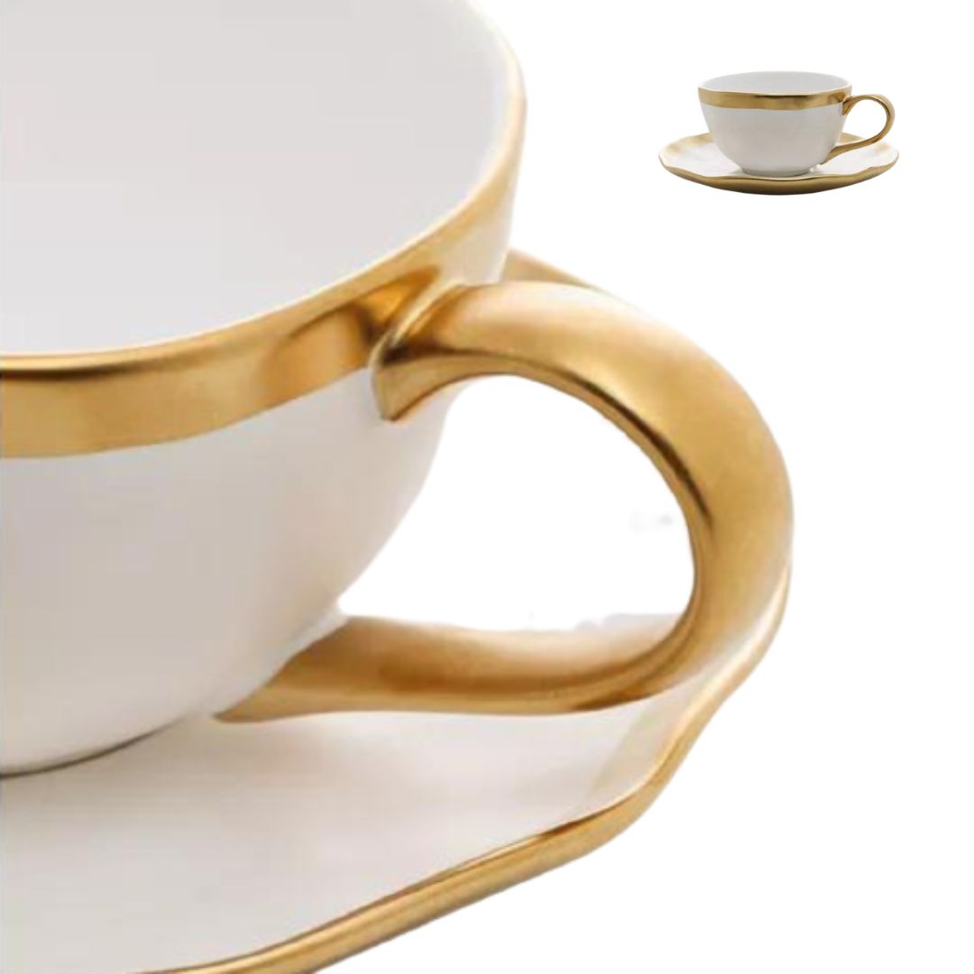 Jogo Xícaras para Chá Dubai 200ml Branco c/ Filete Dourado 6un Porcelana Wolff - Image 3
