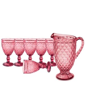 Jogo Jarra e Taças Bico Abacaxi 7pç Vermelha