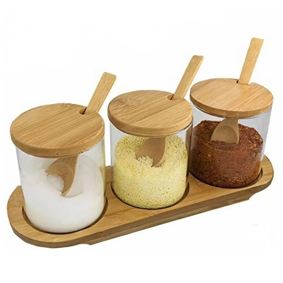 Jogo Potes Vidro com Tampa Suporte Ecokitchen 4un MimoStyle