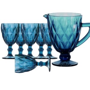 Jogo Jarra e Taças Diamond 7pç Azuis