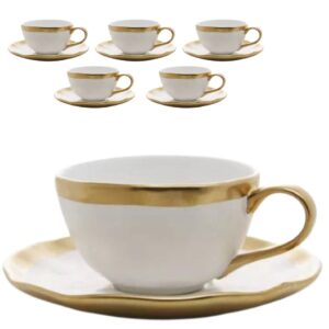 Jogo Xícaras para Chá Dubai 200ml Branco c/ Filete Dourado 6un Porcelana Wolff