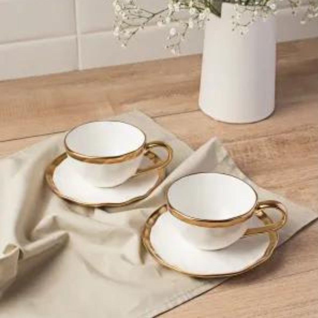 Jogo Xícaras para Chá Dubai 200ml Branco c/ Filete Dourado 6un Porcelana Wolff - Image 4