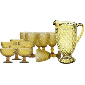 Jogo Jarra e Taças para Água e Sobremesa Bico Abacaxi 13pç Âmbar