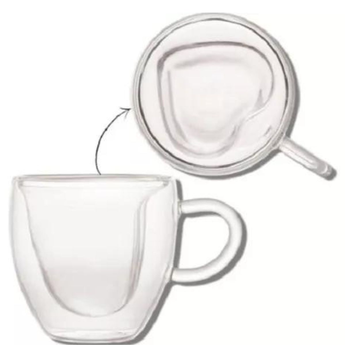 Xícara para Chá Dupla Formato Coração de Vidro 250ml 2un Mimo Style