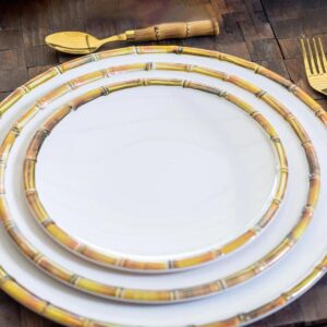 Sousplat e Prato Raso e Sobremesa Melamina Branca Borda Bambu 18pç Bon Gourmet