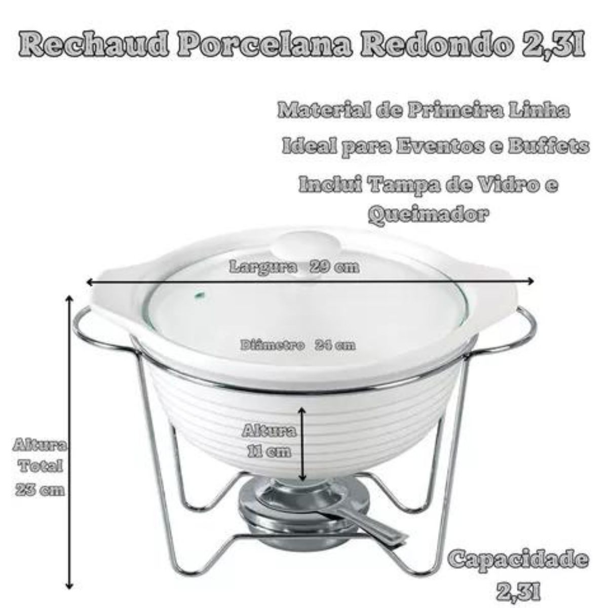 Rechaud Porcelana Redondo com Bowls brancos Porcelana 7pç Dynasty - Image 5