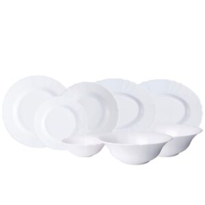 Baixela e Serviço de Jantar de Vidro Opaline Branco 28pç Feston