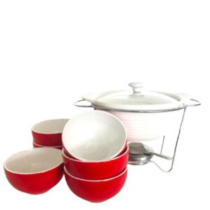 Rechaud Porcelana Redondo e Bowls Vermelho Porcelana 7pç Dynasty