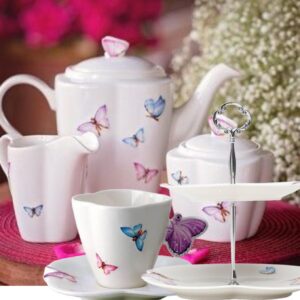 Jogo para Lanche Borboletas Porcelana Branca 16pç Wolff